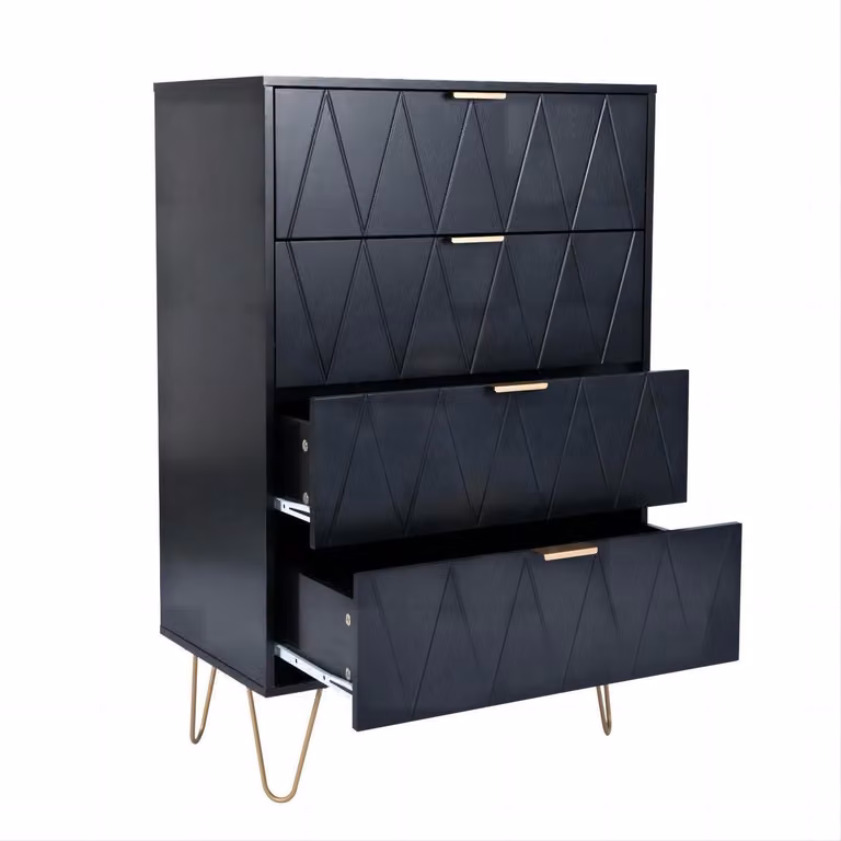 Comodino con 4 cassetti, dimensioni 60 x 34 x 91 cm, colore nero