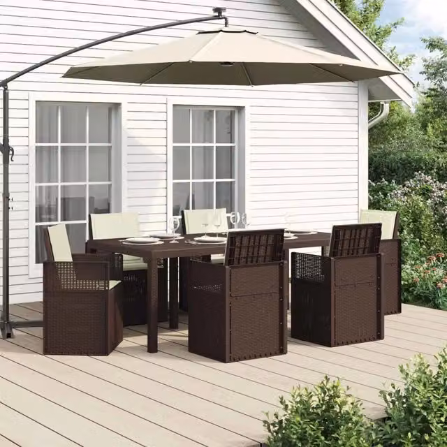 Set da Pranzo per Giardino 7 pz Marrone e Crema PP 3430075