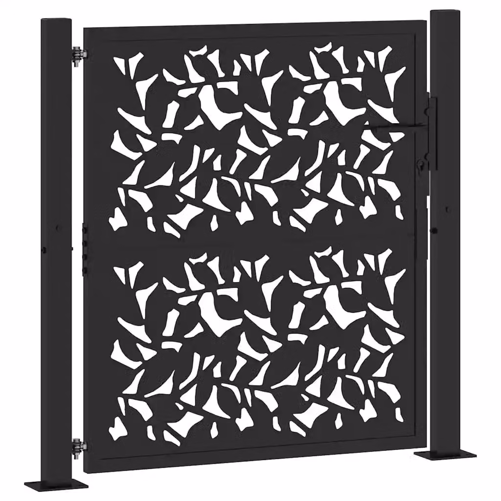 Cancello singolo da giardino vidaXL in acciaio nero con design a foglia L: 110 cm, H: 106 cm, P: 10 cm – 2