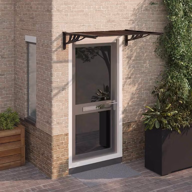 Tettoia per porta da parete vidaXL in policarbonato e alluminio, colore nero, L 122 cm x P 90 cm