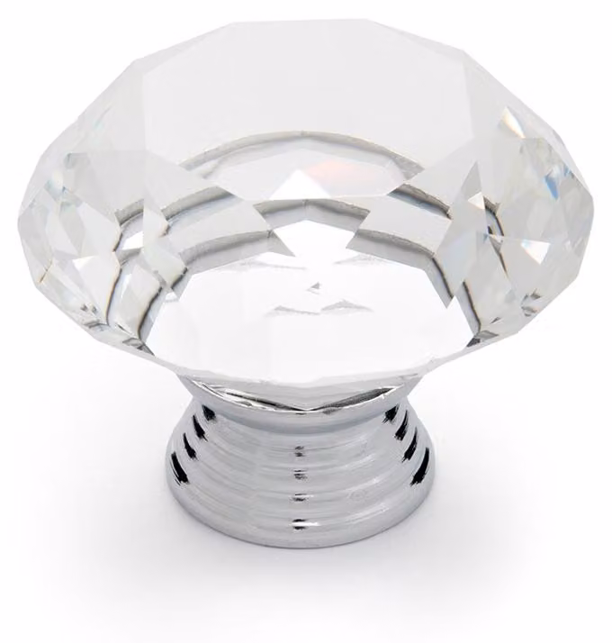 Maniglia per mobile in cristallo e metallo cromato, design elegante, realizzata in zinco e cristallo - Rei