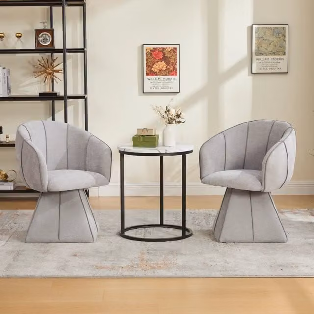 Poltrona girevole OKWISH in velluto grigio con schienale ergonomico e braccioli per soggiorno o camera da letto L/P/H: 56 x 54 x 74,5 cm