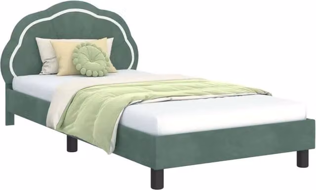 Letto per bambini in legno e velluto verde con design minimalista L/P/H: 200 x 90 x 104,5 cm – 1
