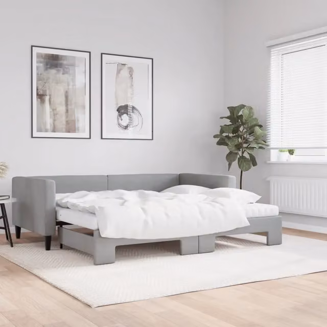 Divano Letto Estraibile vidaXL in Tessuto Grigio con Cassetto per Soggiorno e Camera da Letto L/P: 90 x 190 cm