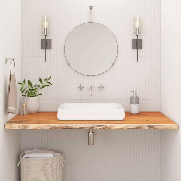 Piano Bagno Rettangolare vidaXL in Legno Massello di Acacia Marrone L: 140 cm, P: 60 cm, H: 2,5 cm