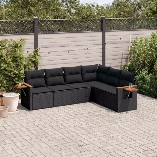 Set Divano da Giardino 6 pz con Cuscini Nero in Polyrattan 3226839
