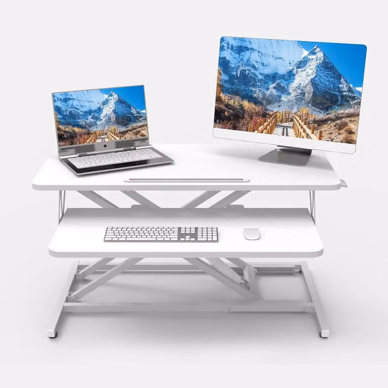 Piano di lavoro regolabile in altezza bianco 80x40cm con vassoio per tastiera