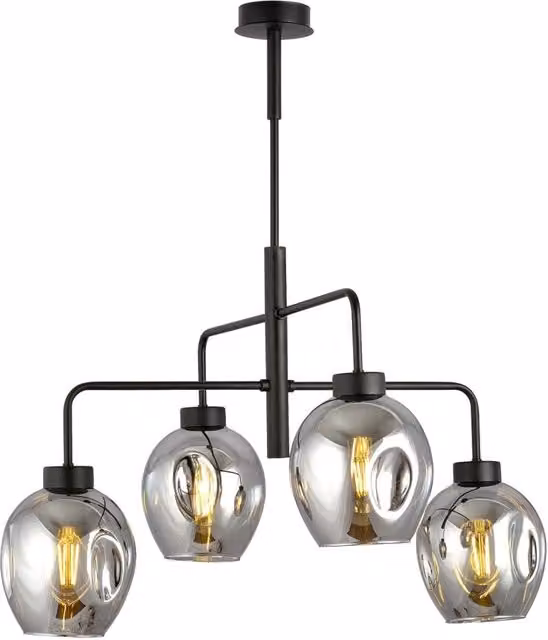 Lampadario Moderno 4 Luci Eritonio In Accaio Nero E Vetro Fumè