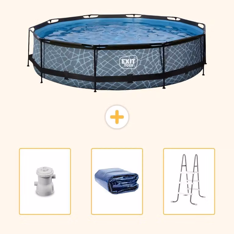 Piscina fuori terra - Design effetto pietra - 360x76 cm - 4 pezzi - SCB95