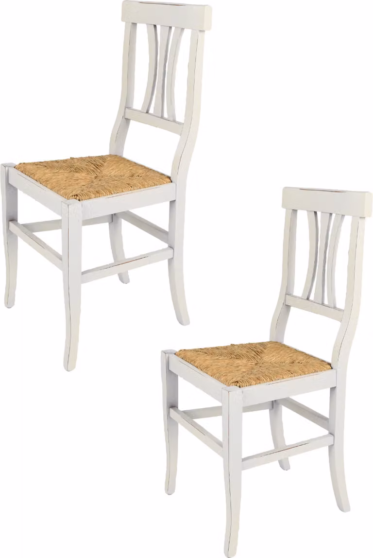 t m c s Tommychairs - Set di 2 sedie ARTEMISIA per cucina e sala da pranzo, robusta struttura in legno di faggio laccato in stile shabby chic, finitura artigianale anticata e seduta in paglia