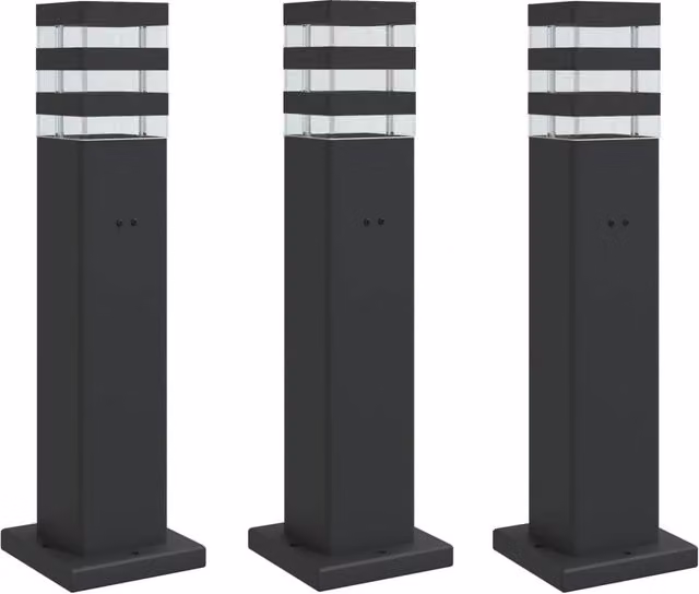 Set di 3 lampade da terra per esterni in alluminio e plastica, colore nero, con presa elettrica e protezione IP44, Altezza: 50 cm