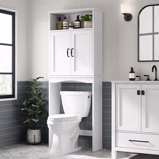 Mobile portaoggetti da bagno - Mensola a muro regolabile - Salva spazio - 68 x 25 x 8 pollici - Bianco