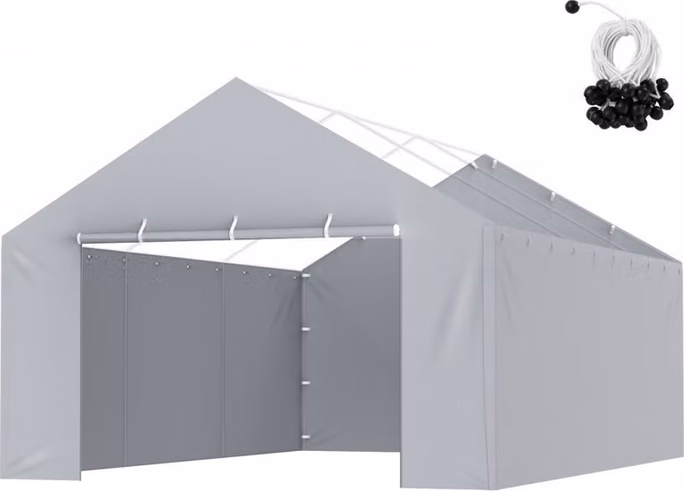 Parete laterale della tenda da garage - 6000 x 3950 x 1950 mm - Telone robusto, impermeabile e protetto dai raggi UV - Grigio (parte superiore e telaio non inclusi)