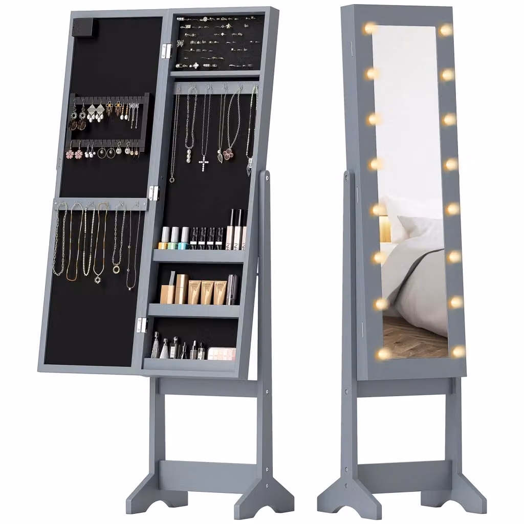 Specchiera portagioie XYLO con LED grigio, mobile con specchio intero e angolo regolabile – 2