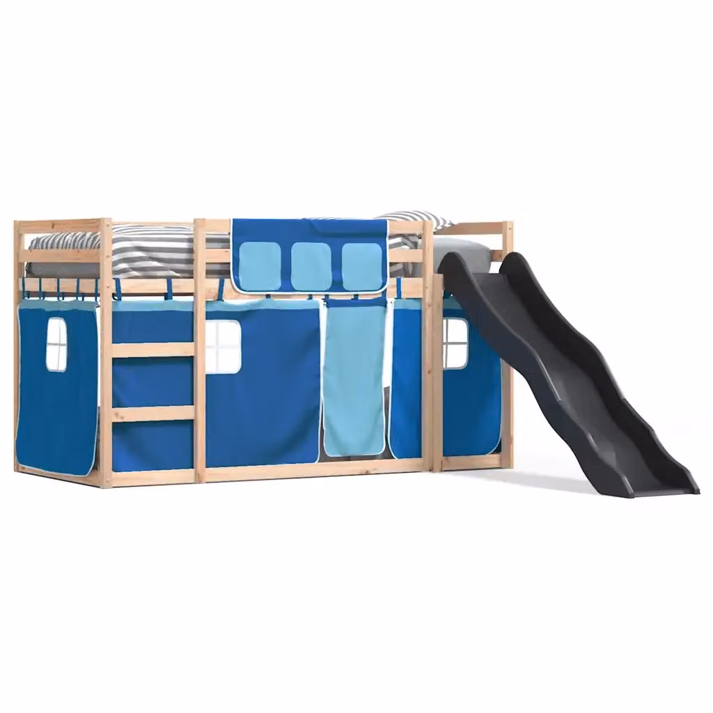 Letto a castello per bambini vidaXL in legno di pino con scivolo e tende blu e antracite 80x200 cm – 2