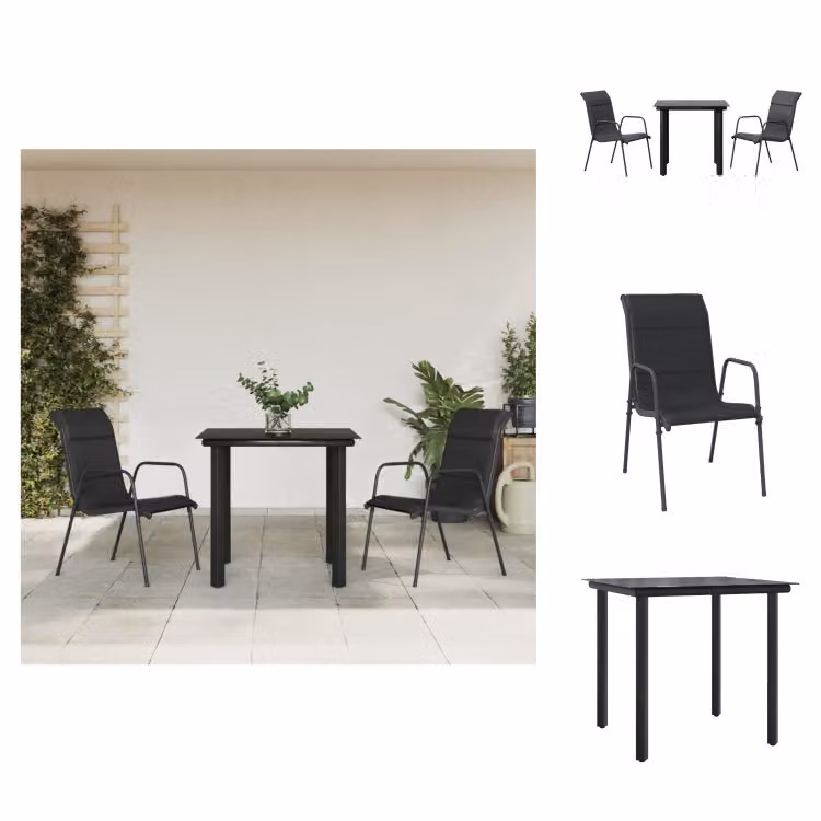 vidaXL Set da pranzo da giardino a 3 pezzi in acciaio nero e textilene - Set di mobili da giardino