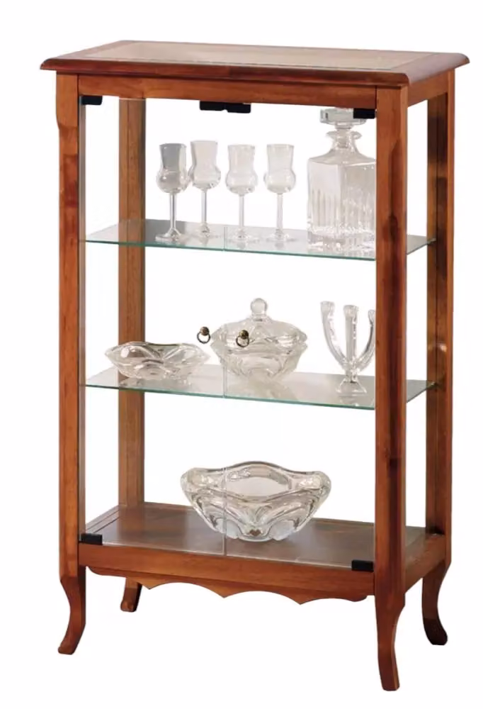 Vetrina classica con 2 ante in vetro e ripiani interni in legno di faggio color marrone Mobili 2G L/P/H: 60 x 35 x 100 cm – 2