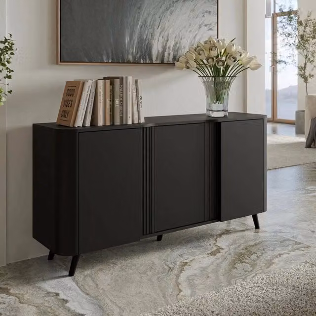 Madia da salotto Loreo DMORA, colore nero opaco, L: 151 cm, P: 42 cm, H: 70 cm