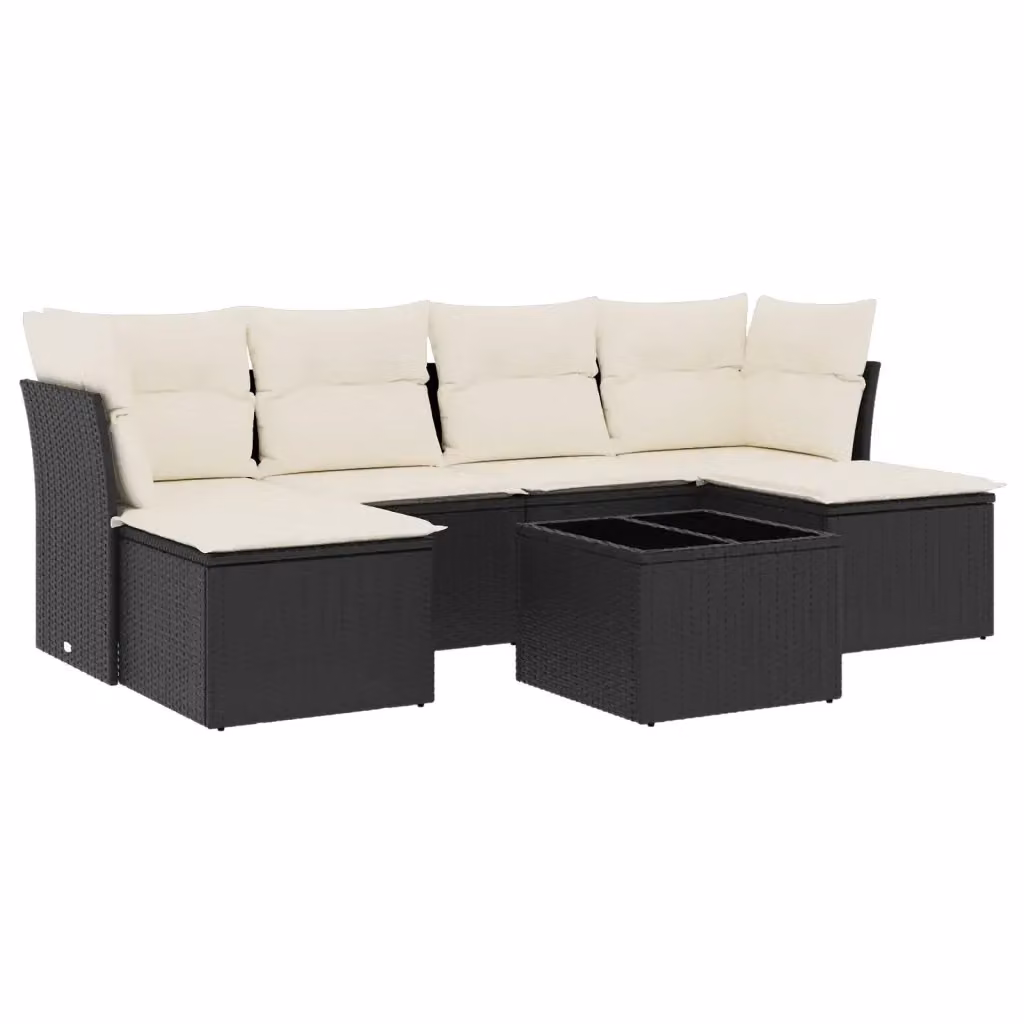 Set di divani da giardino a L vidaXL in polyrattan nero con 7 pezzi e cuscini inclusi – 2