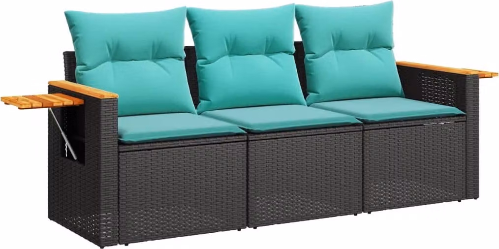 Set Divani da Giardino 3 pz con Cuscini in Polyrattan Nero