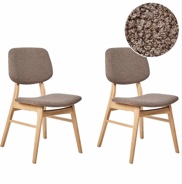 Set di 2 sedie da pranzo BELIANI in tessuto boucle beige e legno con stile retrò senza braccioli L/P/H: 45 x 54 x 81 cm