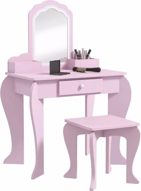Toeletta per bambini Xylo con specchio e sgabello a forma di nuvola rosa