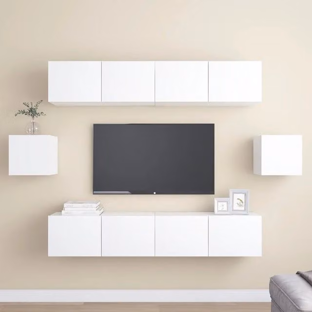 Set Mobili Porta TV 6 pz-Set di 6 Credenza per TV Bianco in Legno Multistrato 195112