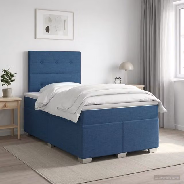 Letto box spring con materasso vidaXL in tessuto blu e bianco con base a sollevamento L/P/H: 120 x 200 x 34,5 cm – 1