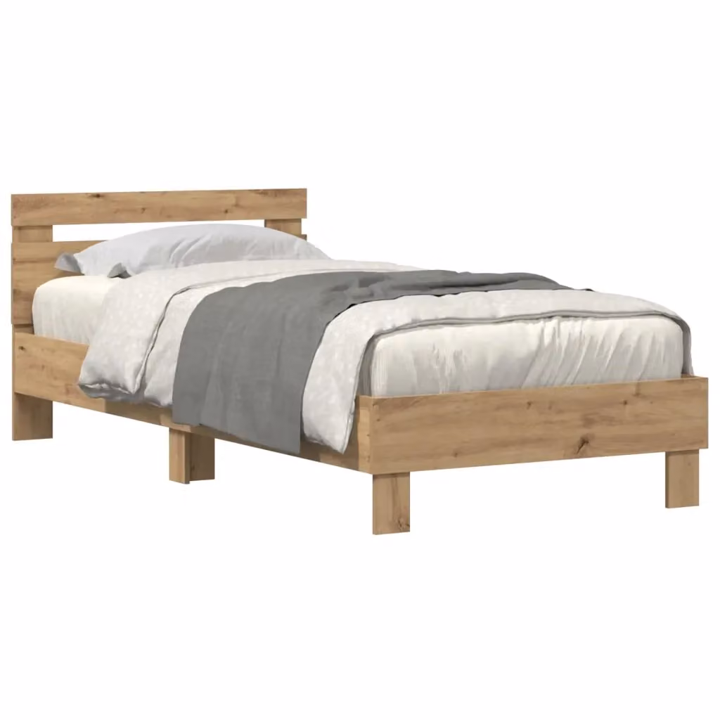 Struttura letto moderna vidaXL in legno color rovere con illuminazione sottostante e porta USB, L/P/H: 200 x 100 x 86 cm – 2