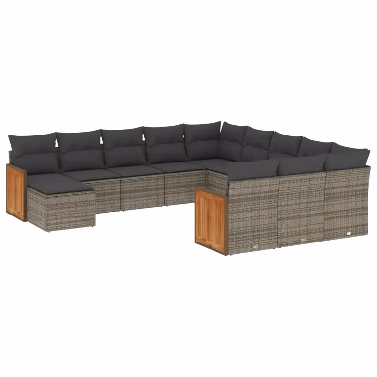 Set di divani da giardino VIDAXL in polyrattan grigio con cuscini, composizione ad angolo per 12 persone