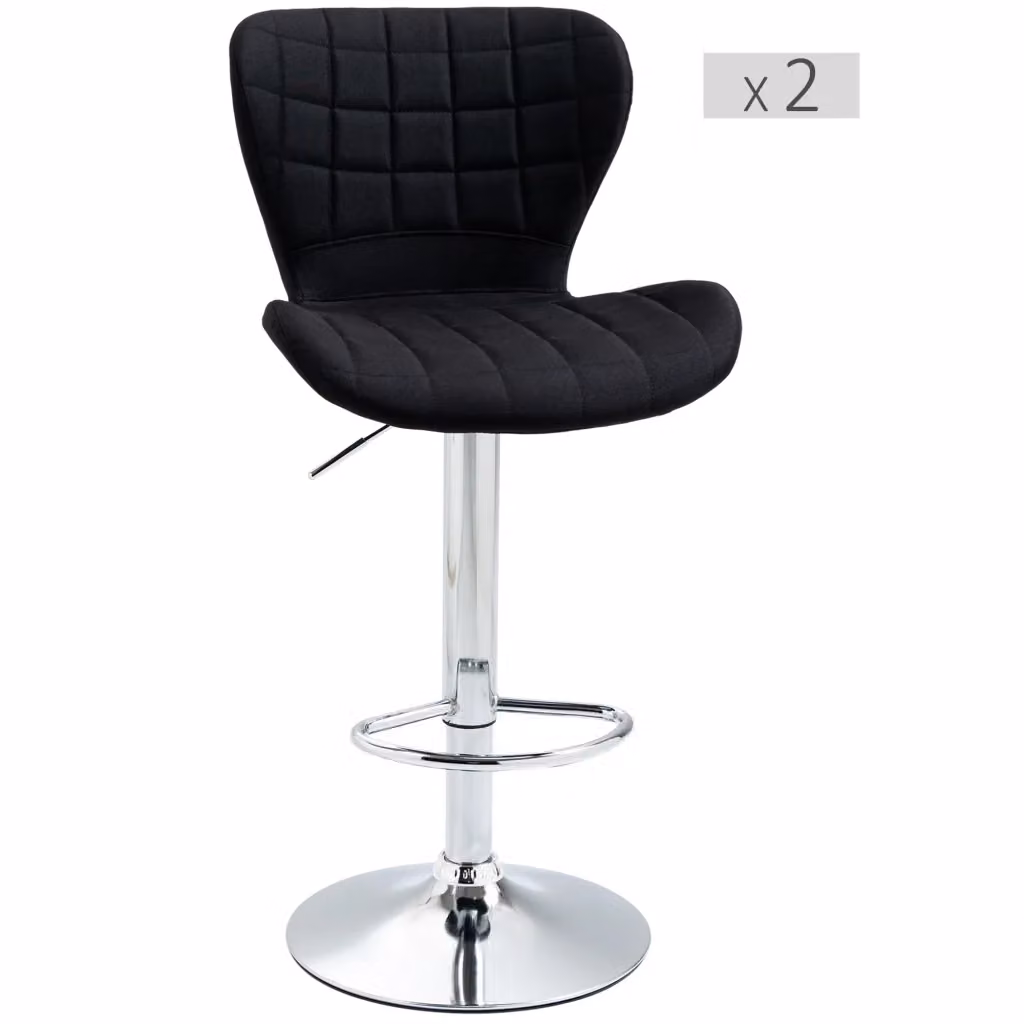 Set di 2 sgabelli da bar XYLO girevoli a 360 gradi con altezza regolabile 59-81 cm in lino nero – 2