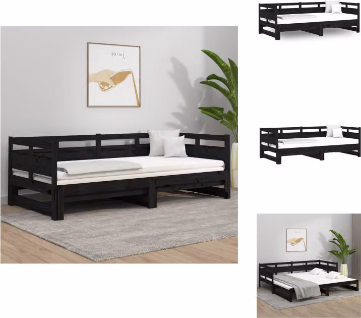 vidaXL Letto da giorno allungabile in pino massiccio nero 2x(90x190) cm - Letti e strutture letto