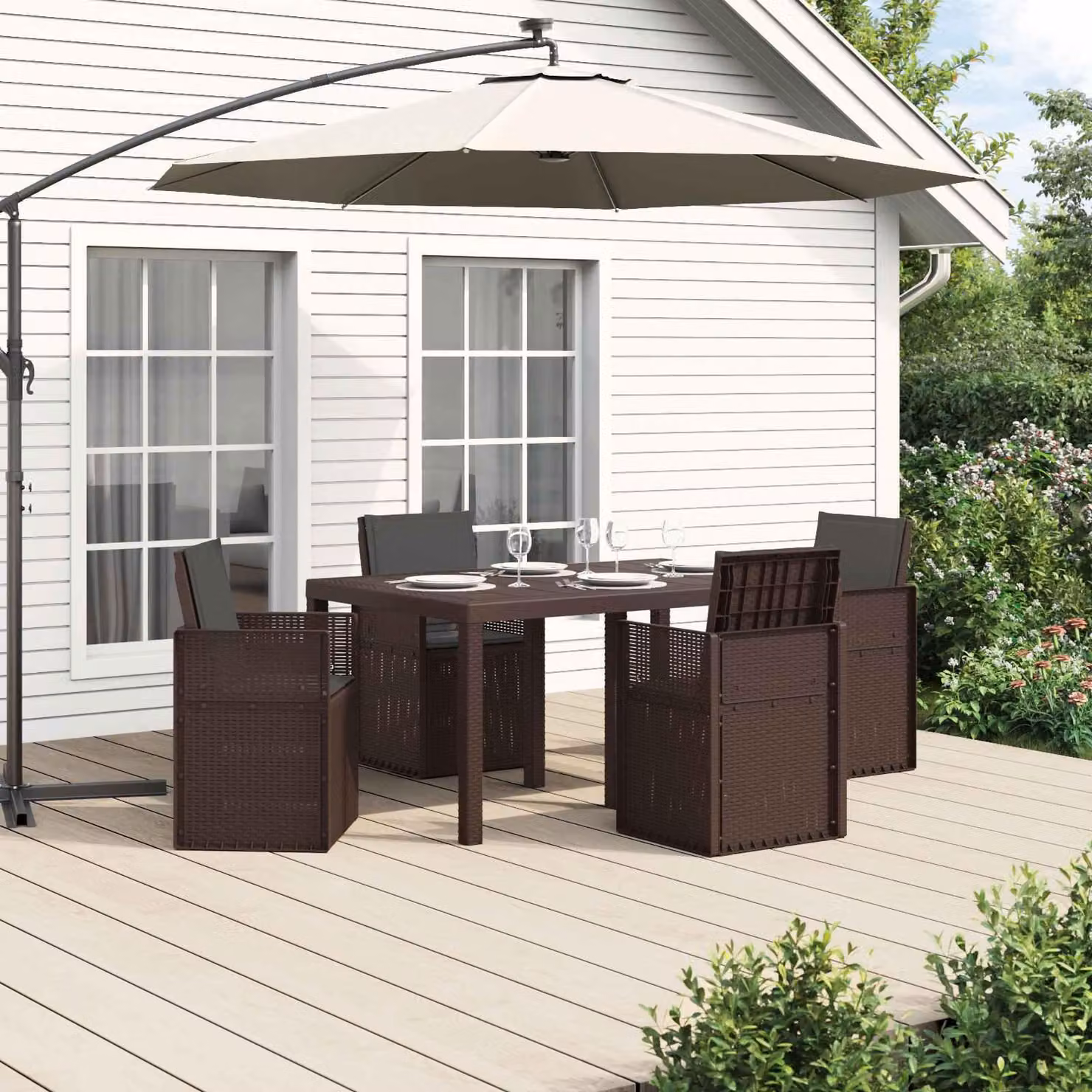 Maison Exclusive - Set da giardino per esterni, 5 pezzi, color marrone e antracite, in polipropilene
