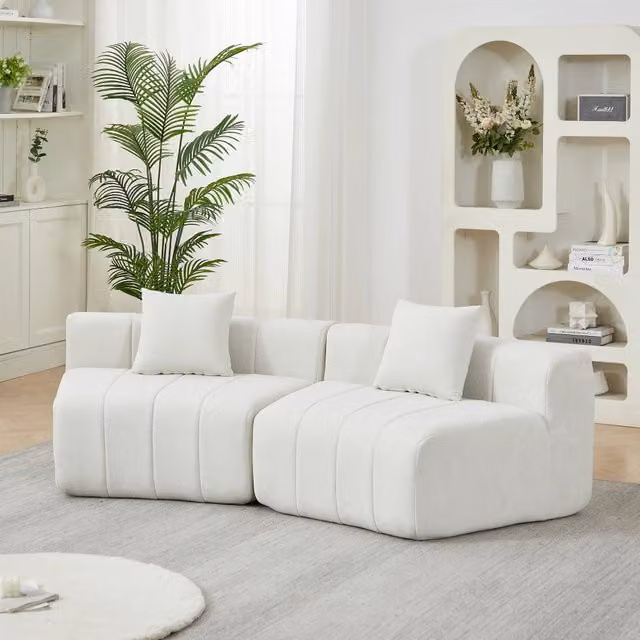 Divano in tessuto con cuscini ¨C Minimal ¨C chenille, velluto morbido