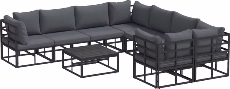 Set Divano da Giardino con cuscino 9 pcs Nero Acciaio