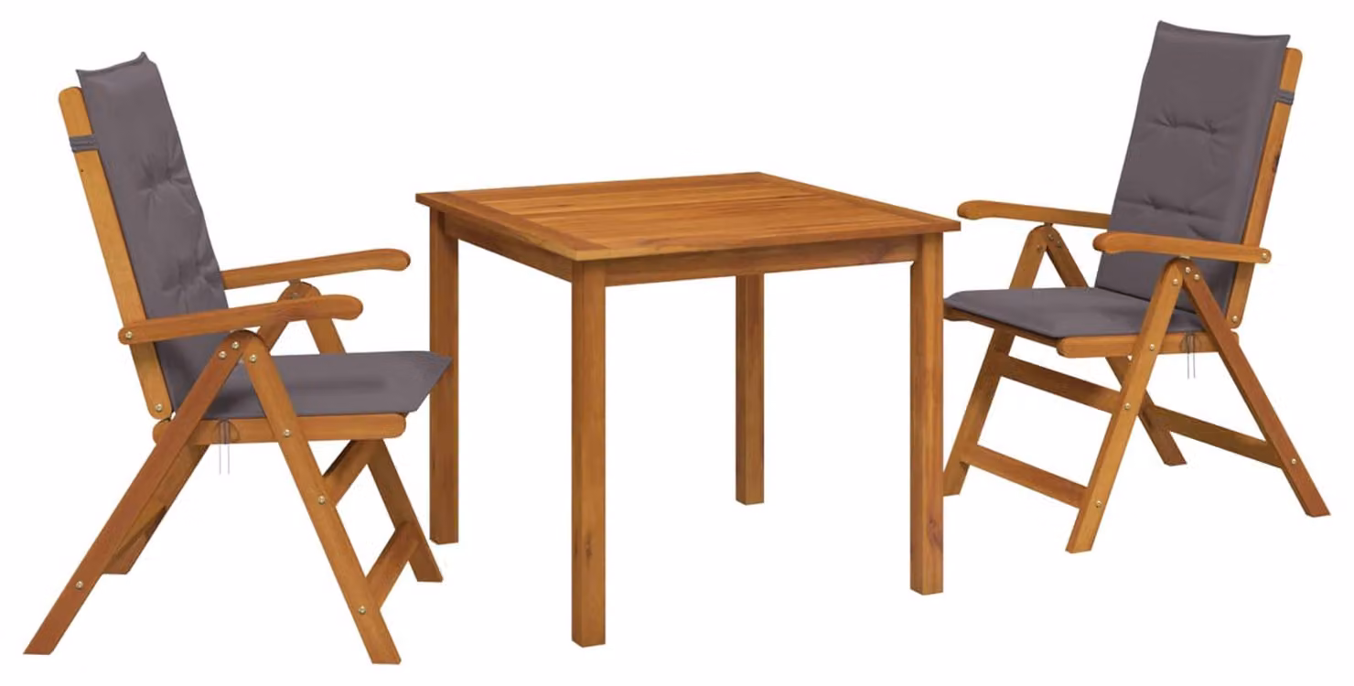 Set da giardino in legno massello di acacia, composto da tre elementi