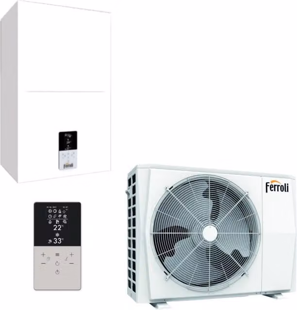 Pompa di Calore Reversibile Aria-Acqua Inverter Ferroli OMNIA S 3.2 12 Trifase R-32 con Comando, Bianca