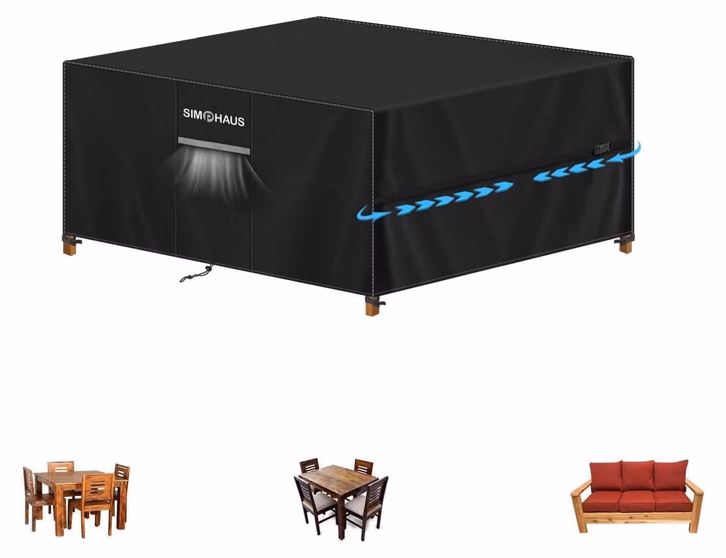 Copertura impermeabile per mobili da giardino, realizzata in tessuto Oxford 420D, con aperture di ventilazione, dimensioni 130x100x74 cm, colore nero
