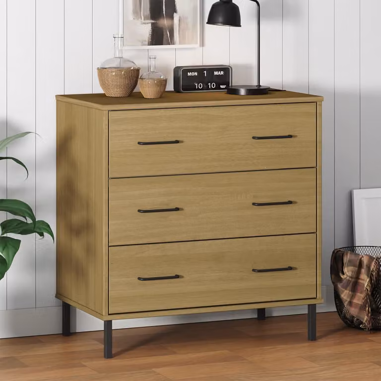 Mobile contenitore Living Store modello OSLO, con 3 cassetti, color marrone, dimensioni 77x40x79,5 cm, realizzato in legno massello