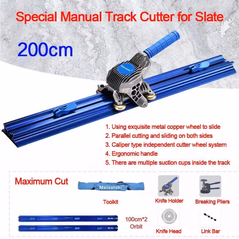 Tagliapiastrelle manuale - Modello C 200 cm - Tre rotelle di taglio - Guidato su binario - Alta precisione - Per piastrelle di grandi dimensioni - Spessore del materiale 10–16 mm