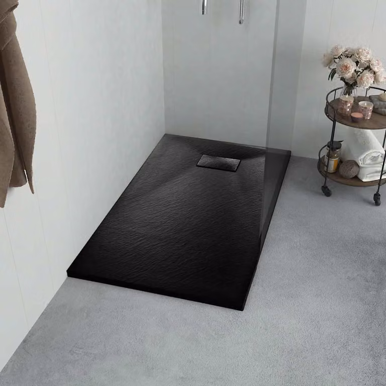 Piatto doccia rettangolare vidaXL in mineral cast nero con superficie anti-slip, L: 120 cm, P: 70 cm