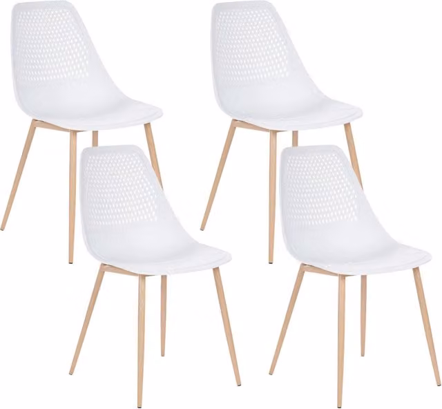 Set di 4 sedie da pranzo BELIANI con seduta in ecopelle bianca e gambe in metallo, design moderno e minimalista