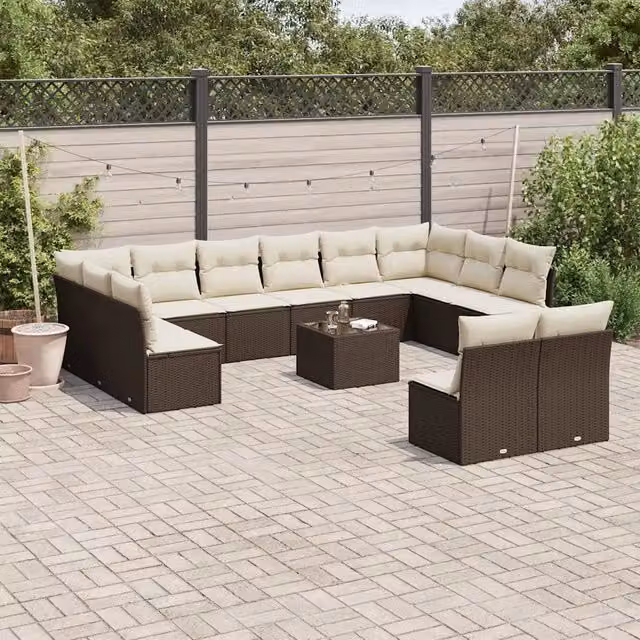Set Divani da Giardino 13 pz con Cuscini Marrone in Polyrattan 3218383