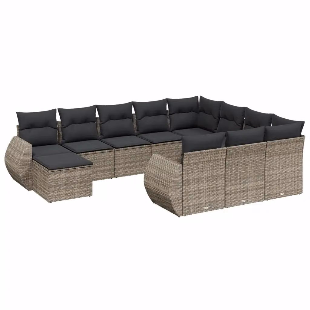 Set di divani da giardino vidaXL in polyrattan grigio con cuscini, 11 pezzi, design a forma di U con tavolino e sedute imbottite – 2