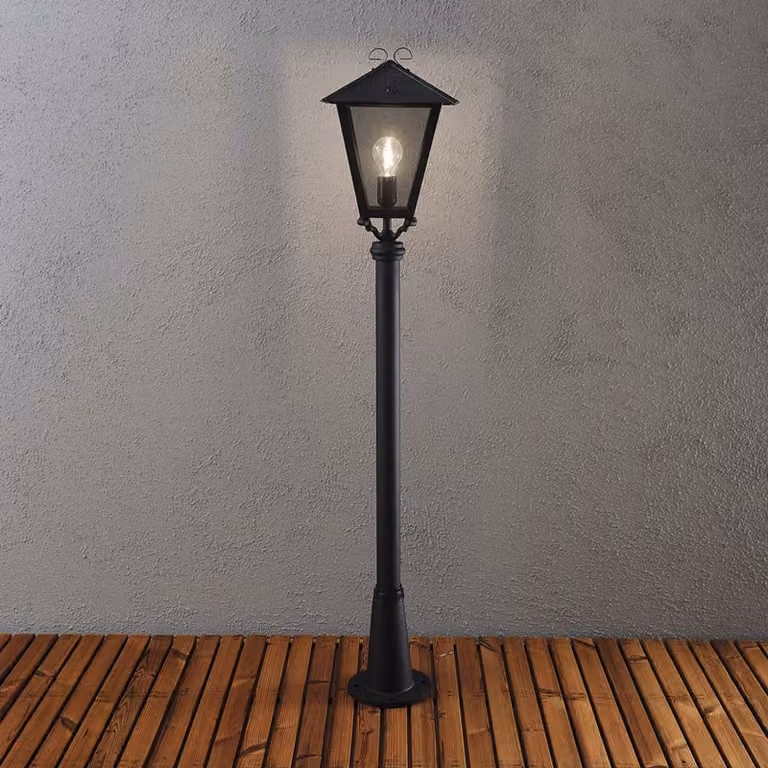 Lampada da sentiero Konstsmide Benu in alluminio laccato nero e vetro acrilico color fumo