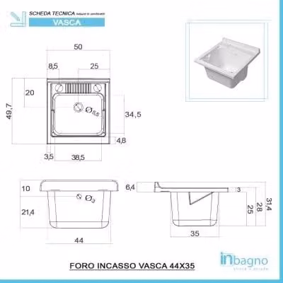 Mobile lavatoio Desya bianco con vasca in resina e asse lavapanni L: 50 cm, P: 50 cm, H: 85 cm