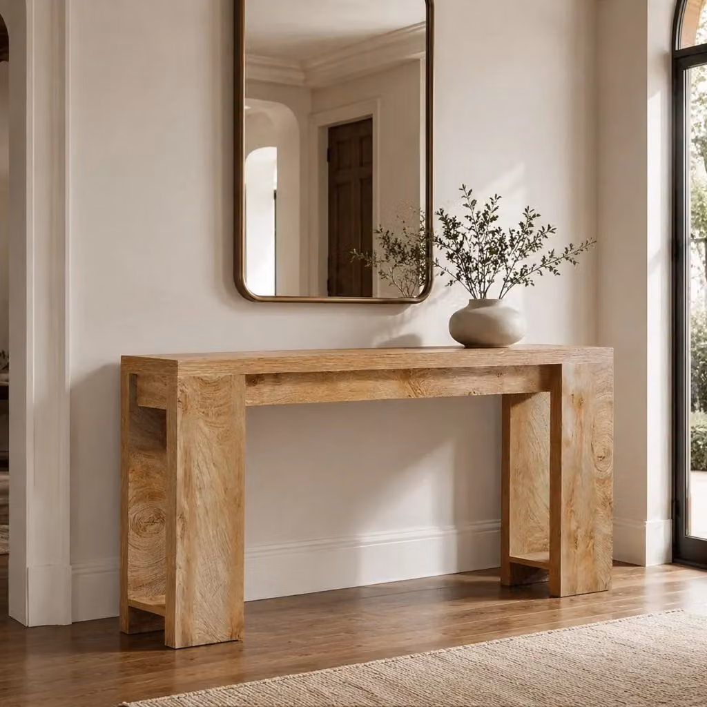 Consolle lunga Mivray in legno stile rustico marrone per ingresso e soggiorno – 2