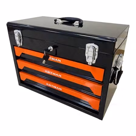 Mobile contenitore in acciaio per officina con 3 cassetti e piano d'appoggio, nero e arancione, L: 50 cm, P: 27 cm, H: 35 cm – 2