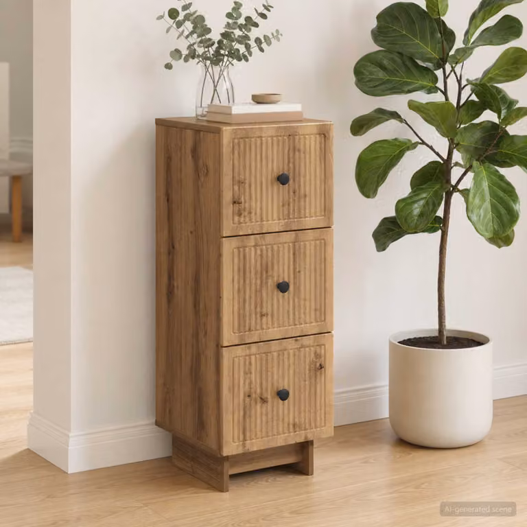 Carrello mobile con cassetti vidaXL in legno ingegnerizzato e metallo, marrone, L/P/H: 33 x 34,5 x 90 cm