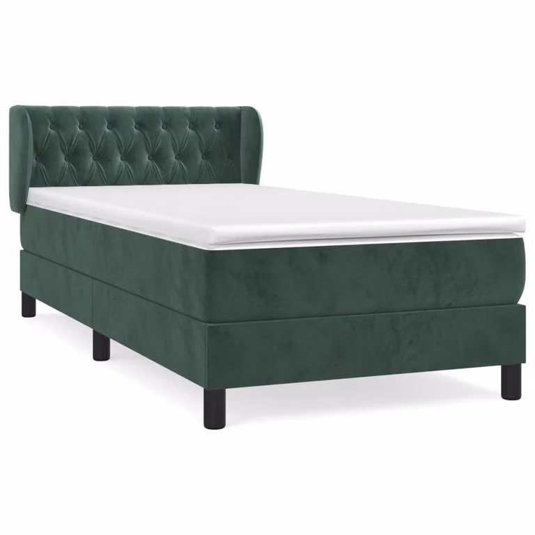 Giroletto a Molle con Materasso Verde Scuro 90x190 cm Velluto